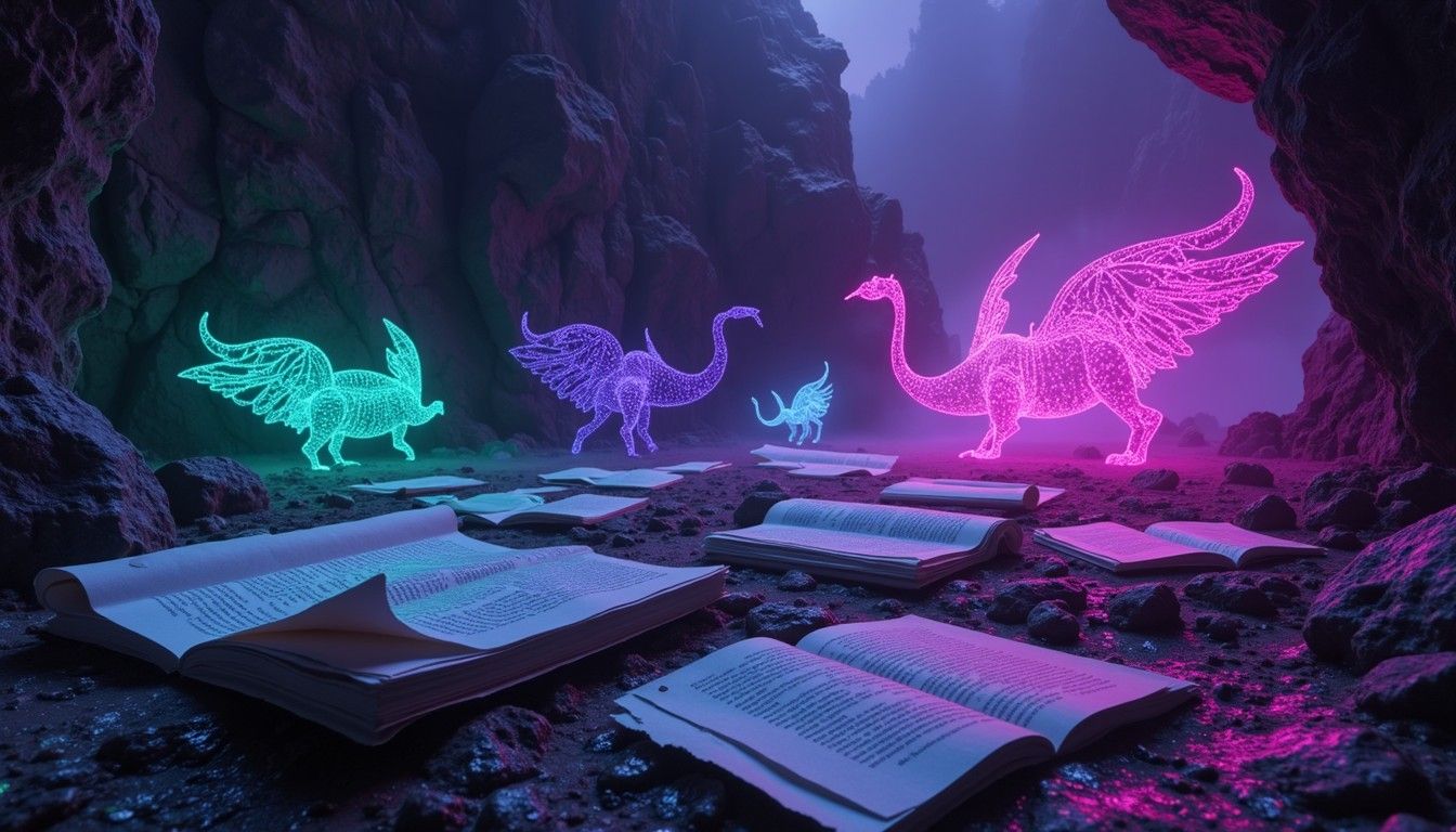 1344x768 Download Neon Dinosaur Spirits Image, Glowing, Neon