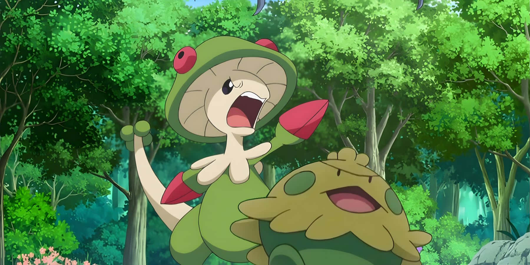 1800x900 Download Shroomish Breloom Forest Anime Wallpaper