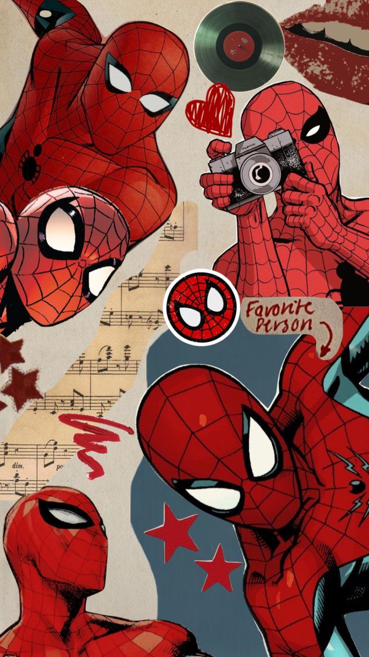 736x1308 Shuffles. Spiderman collage drawing, Grunge spiderman wallpaper, Vintage lockscreen spiderman