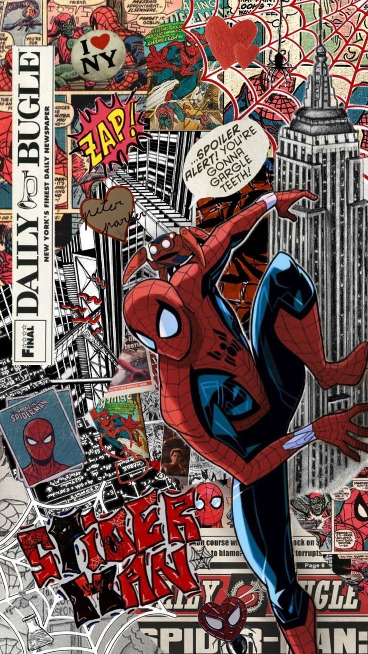 736x1308 Spider Man Collage With Comic Book Pages. Marvel Phone Wallpaper, Spiderman Comic Art, Spiderman Theme