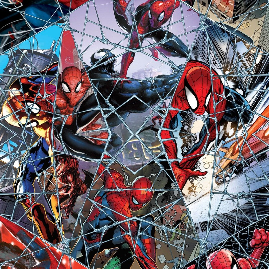 1080x1080 Springs Creative Marvel Avengers Spider Man Comic Web Mosaic Digital Premium Quality 100% Cotton Fabric (SC1564KK)