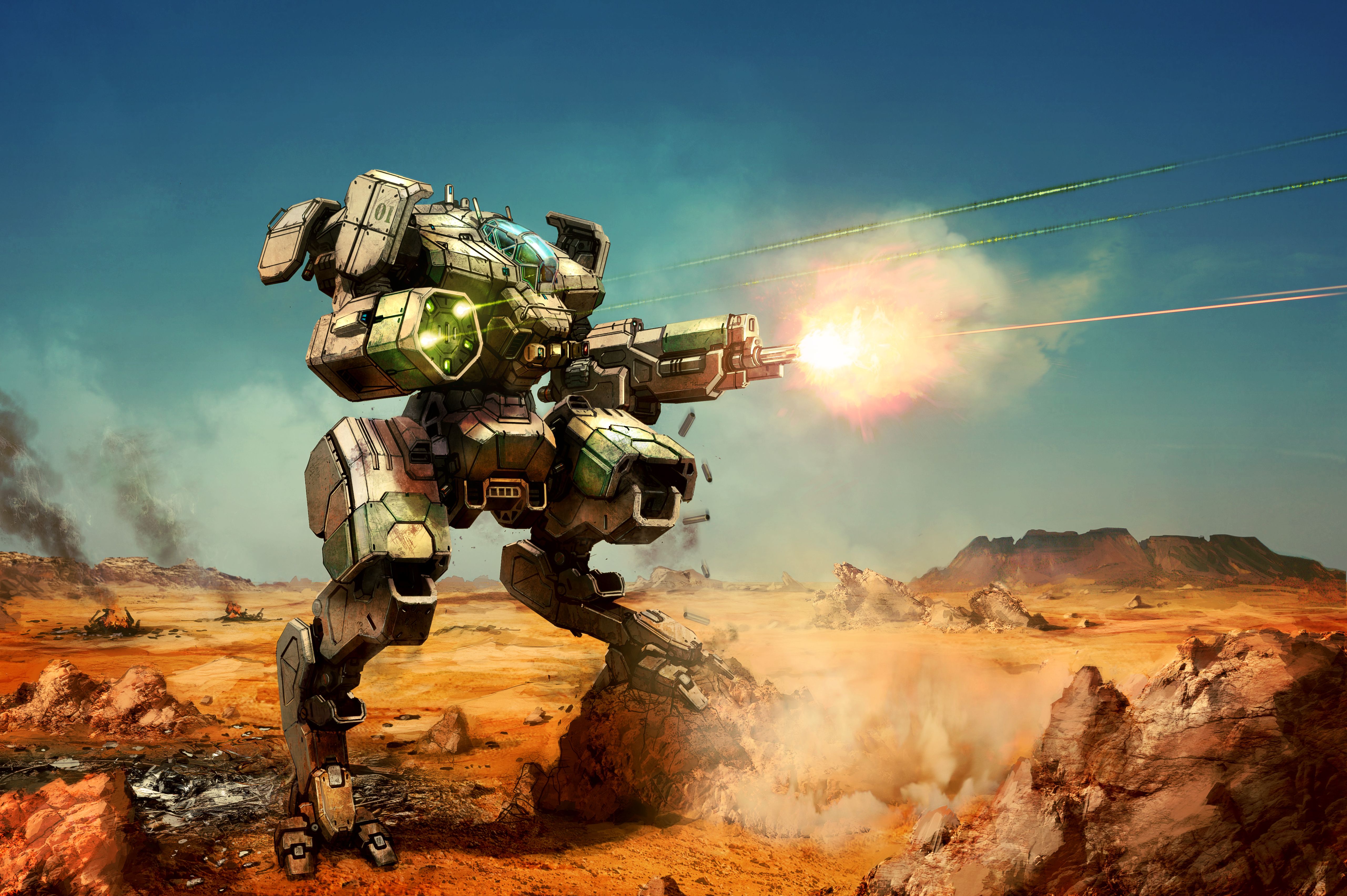 5123x3408 Epic Mecha Battle: 4K Ultra HD Sci Fi Robot Wallpaper By Alexander Iglesiasx3408