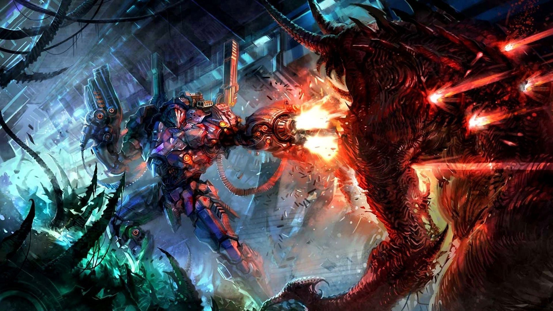 1920x1080 artwork, Fantasy Art, Concept Art, Robot, Demon, Mech Wallpaper HD / Desktop and Mobile Background
