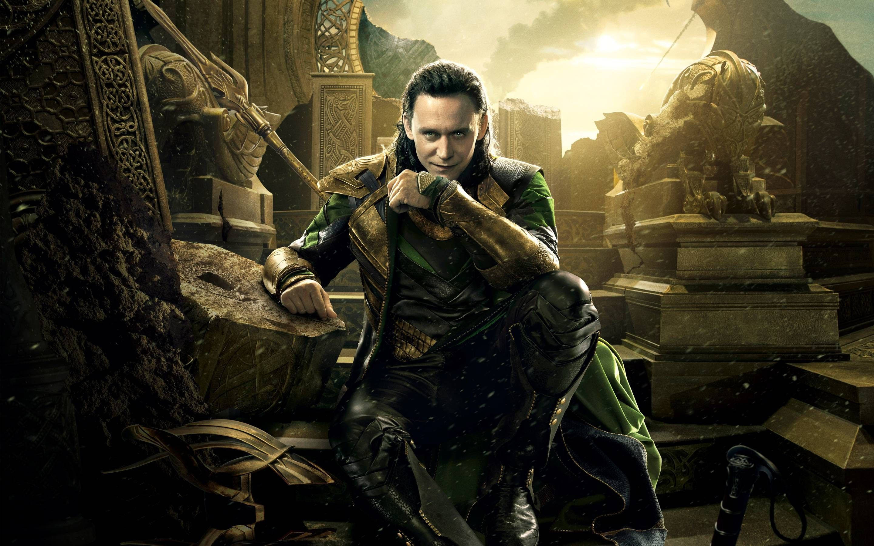 2880x1800 Download Loki, The Trickster God, Sitting on a Ruined Throne Wallpaper