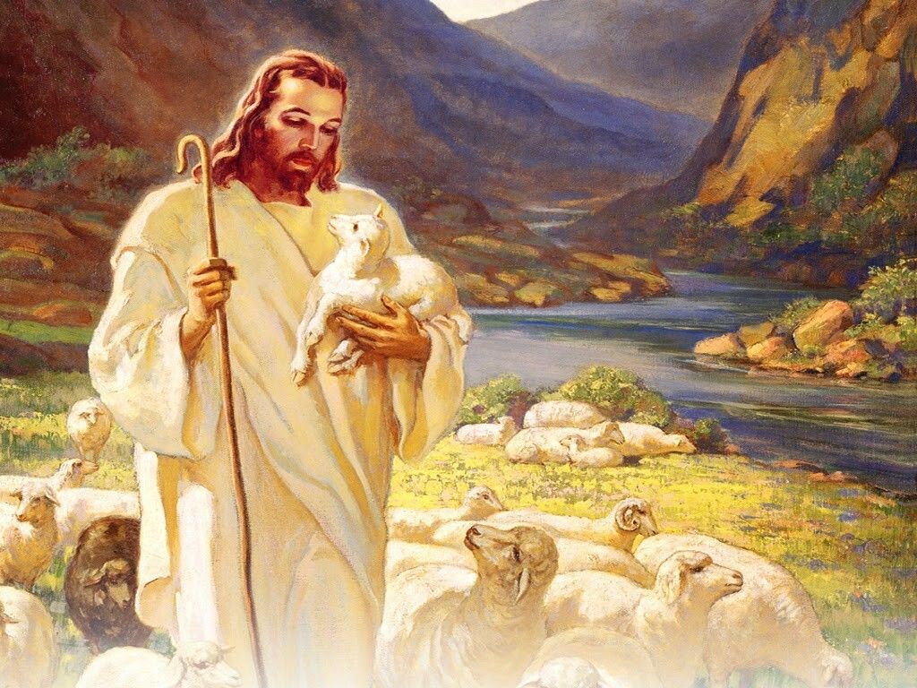 1024x768 The Good Shepherd JESUS CHRIST WITH LOST SHEEP x 10 PREMIUM SATIN PRINT