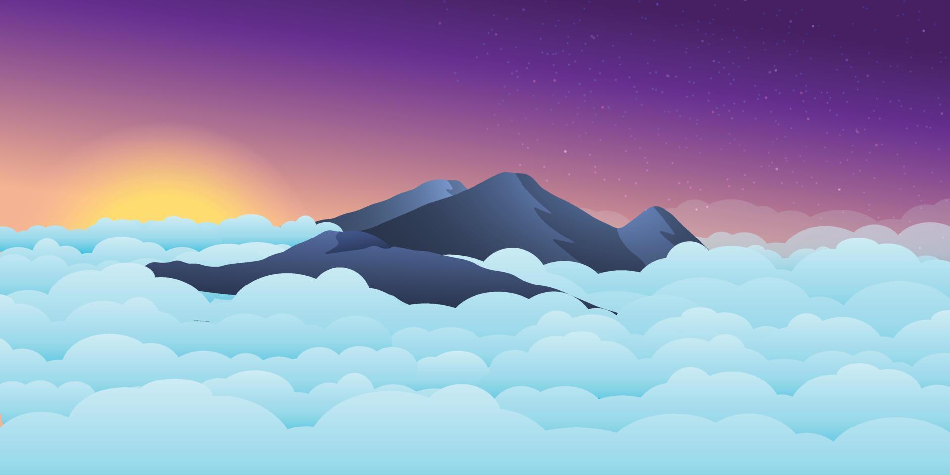1920x960 peaceful beautiful sunrise over prau mountains with ocean of clouds, Use as landscape background or wallpaper