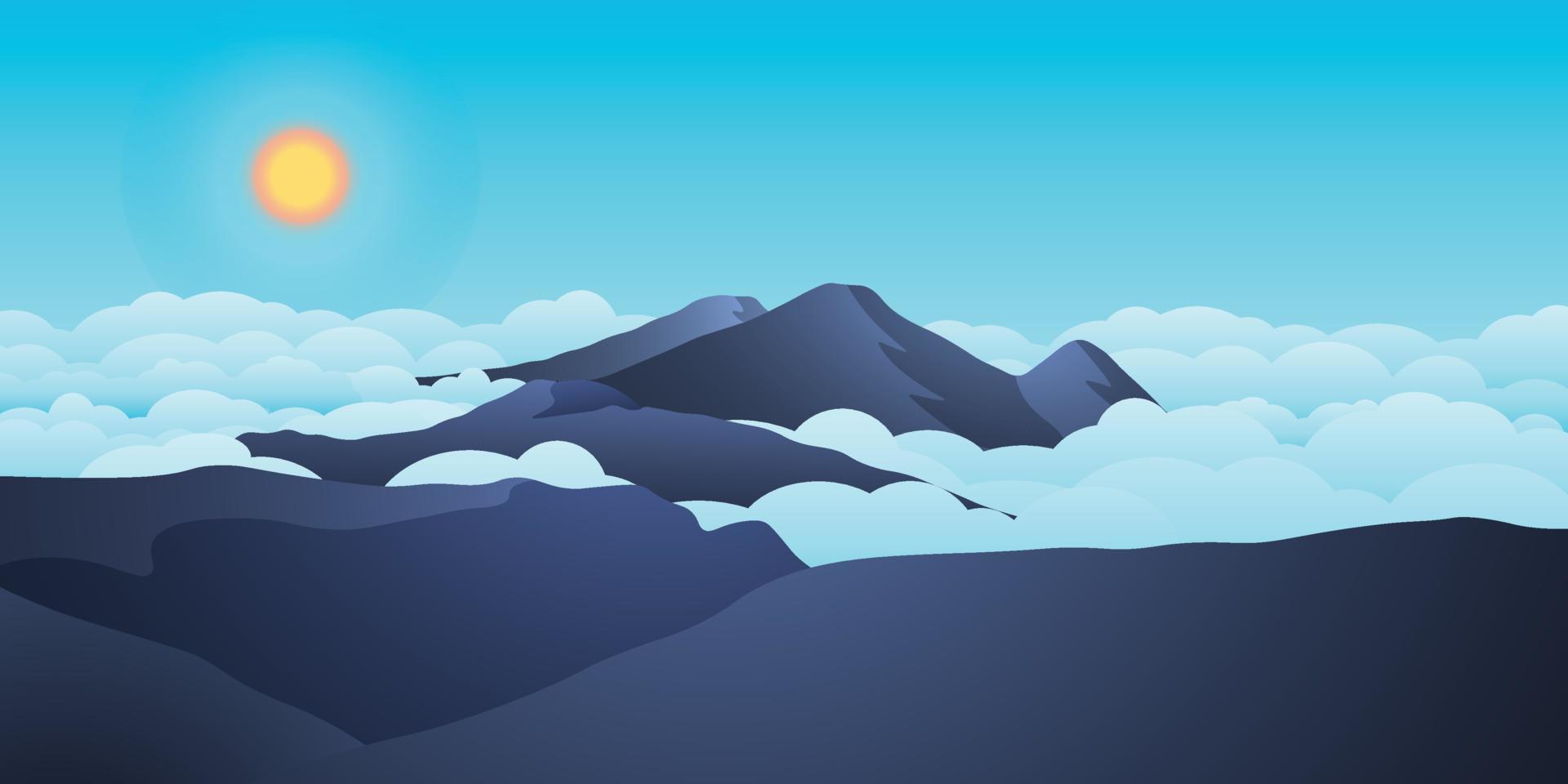 1920x960 peaceful beautiful midday over prau mountains with ocean of clouds, Use as landscape background or wallpaper