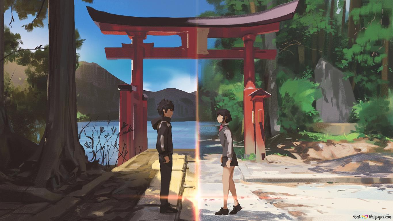 1366x768 Your Name. Taki Tachibana. Mitsuha Miyamuzu HD wallpaper download