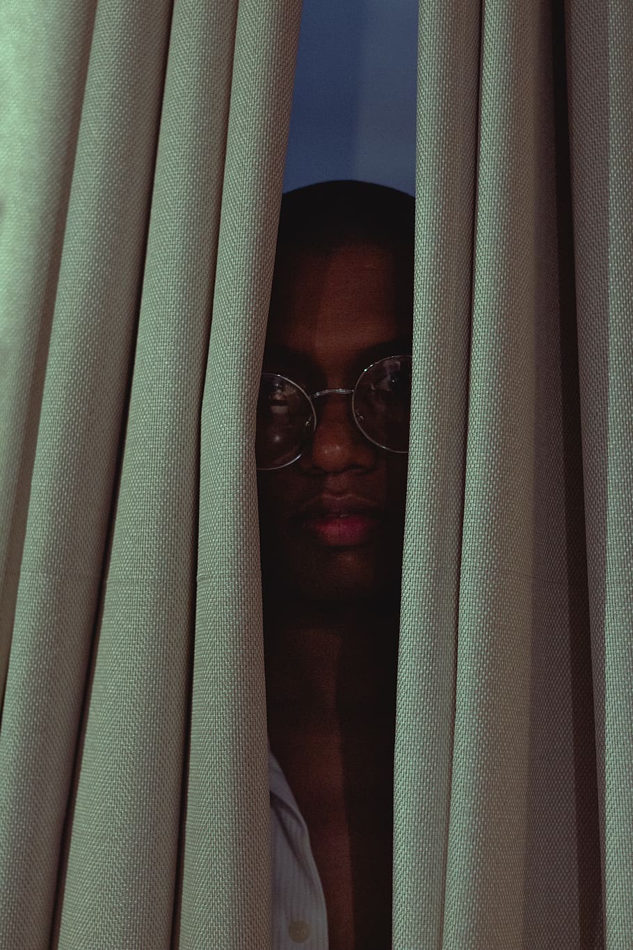 910x1365 HD wallpaper: Man Hiding Behind Curtain, fabric, male, model, person, one person