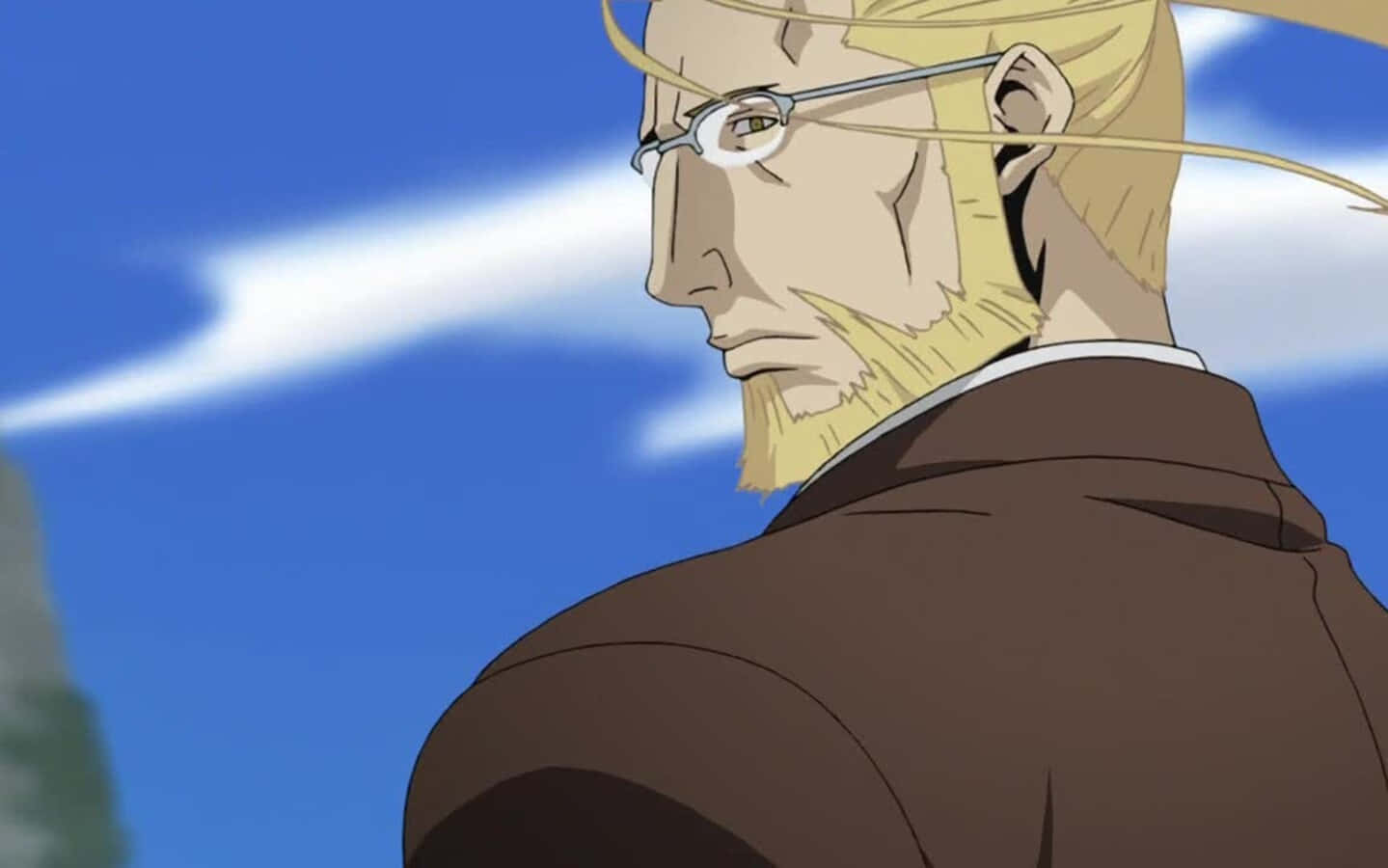 1439x900 Download The Alchemist, Van Hohenheim, Posing Thoughtfully in Fullmetal Alchemist Brotherhood Wallpaper