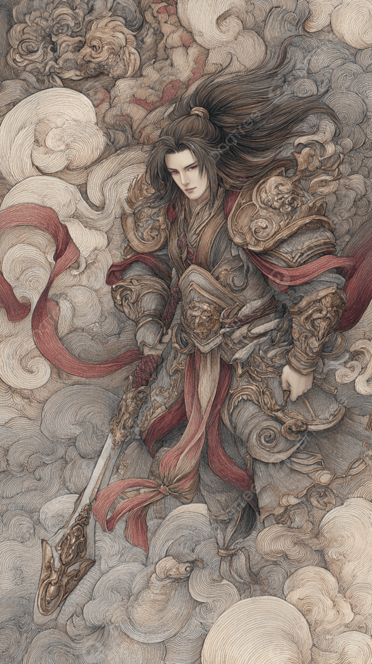 1200x2141 Erlang Shen Yang Jian Heavenly Court Mythological Pencil Art Background Wallpaper Image For Free Download