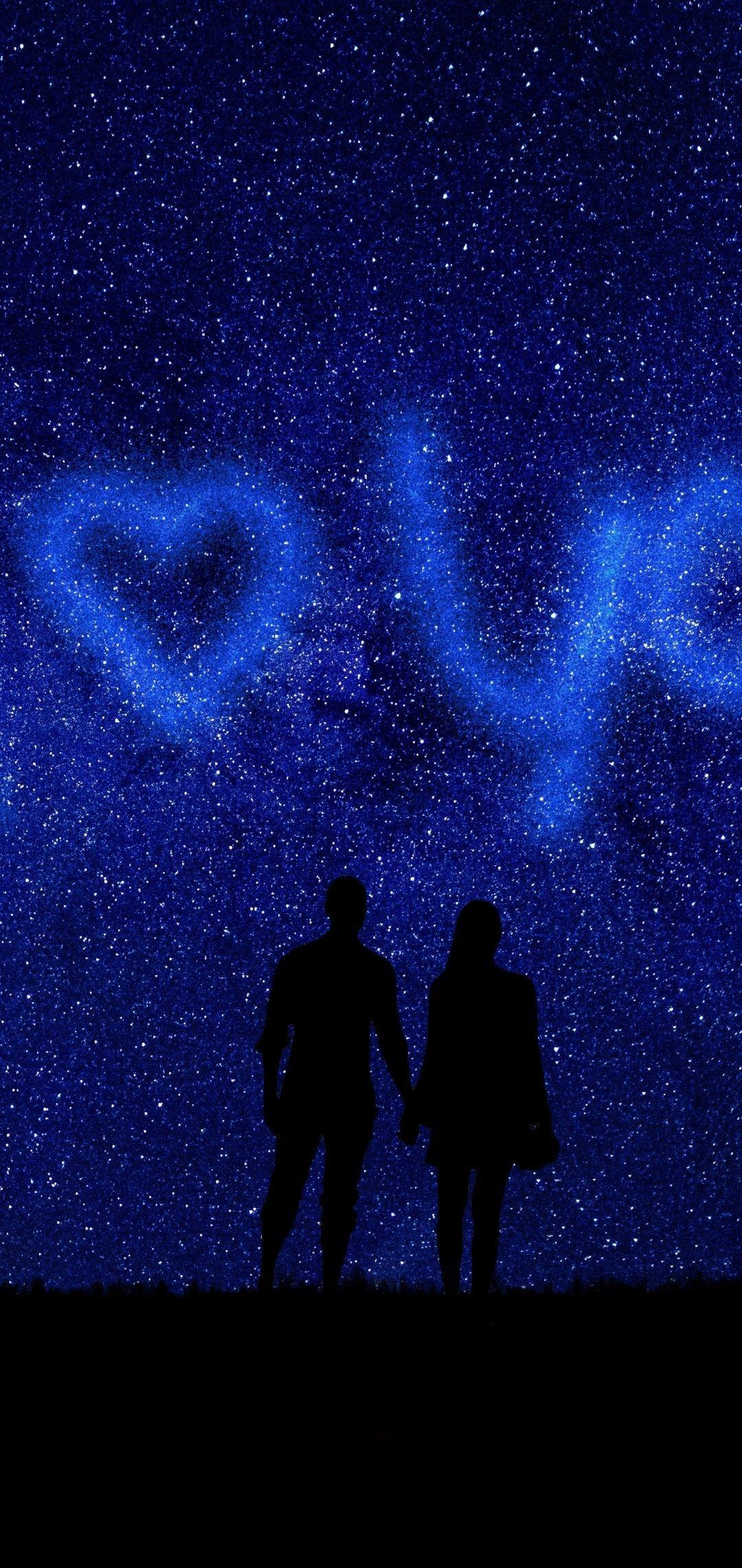 Download Wallpaper 3840x2400 Couple Silhouettes Starry