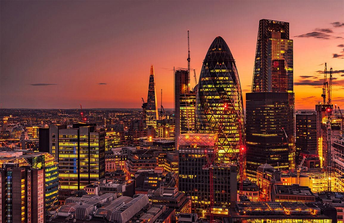 1155x750 London Cityscape Mural Wallpaper Sunset Skyline for Modern Interiors