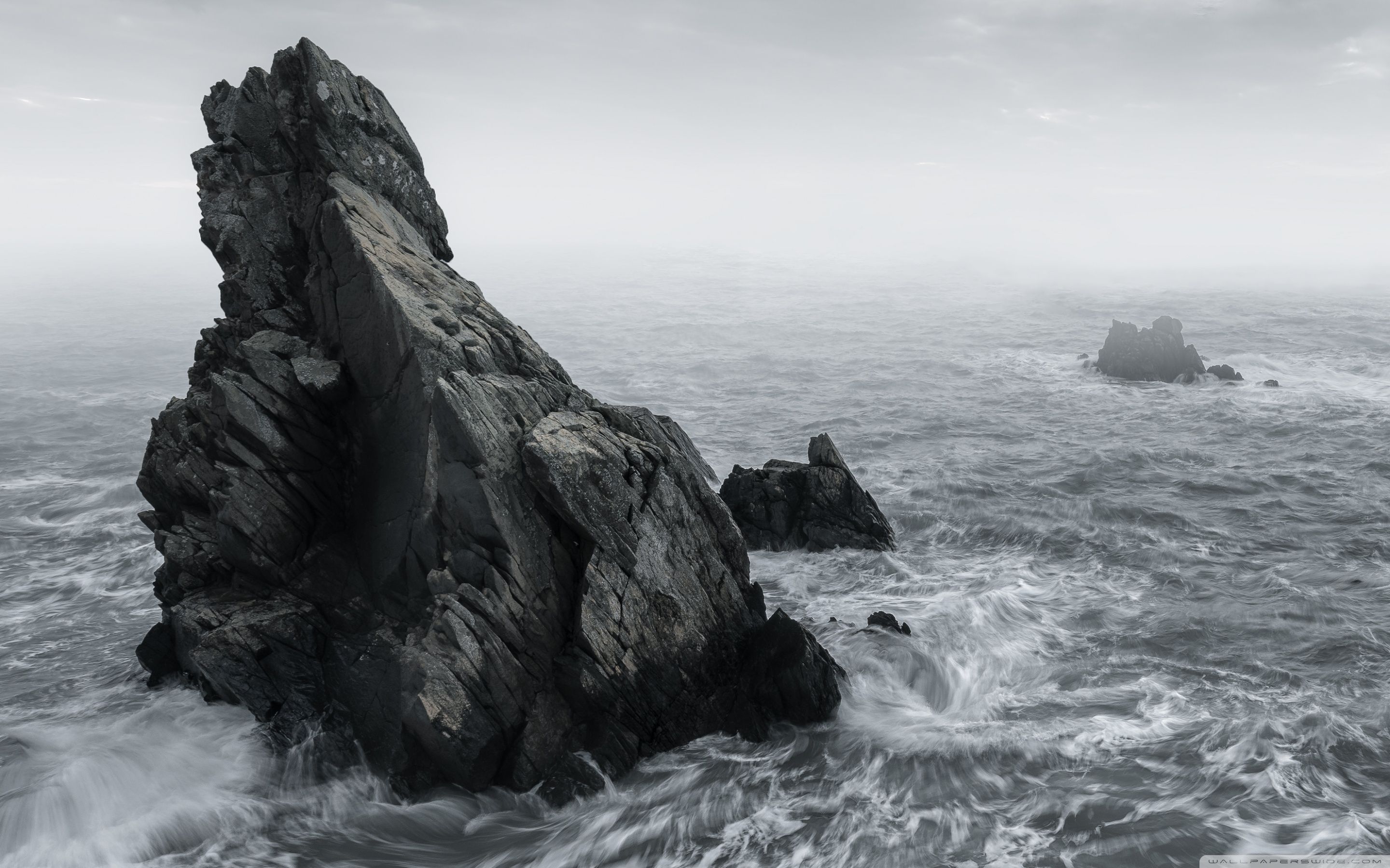 2880x1800 Rocks, Mist, Rough Sea, Stormy Weather 4K UHD Wallpaper for UltraHD Desktop and TV : Widescreen and UltraWide Display : Smartphone and Tablet Devices