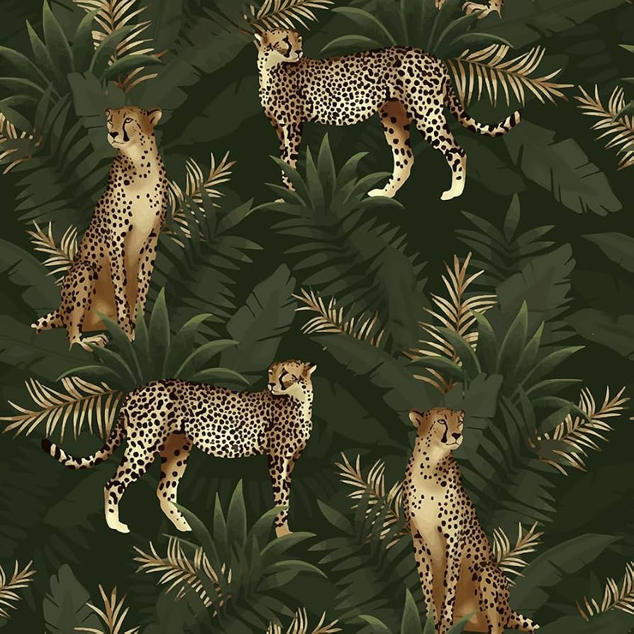 894x894 WalRiddle Dark Green Tropical Palm Tree Leaf Animal Leopard Forest Peel and Stick Wallpaper Easy Peel Off Contact Paper Stick on Adhesive Wall Paper for Bathroom Waterproof Renter Friendly