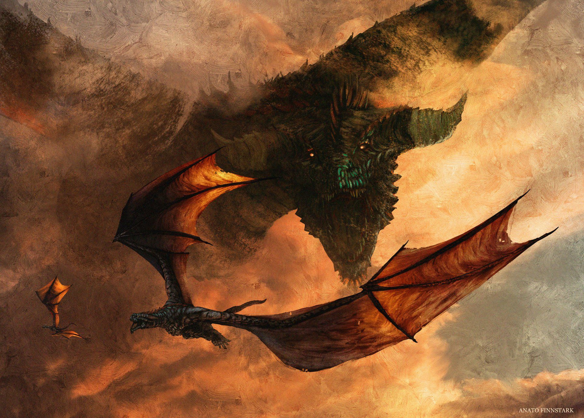 1920x1375 Epic Fantasy Dragon HD Wallpaper: Soaring Through Fiery Skies