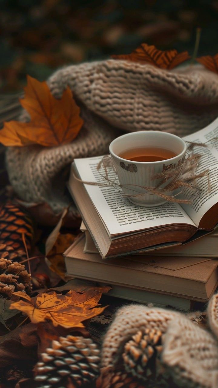 720x1280 Cozy Coffee Cup And Decor Inspiration. Autumn Tea Background, Coffee Cup On Autumn Themed Coaster, Autumn Tea Photography