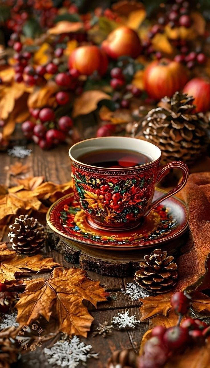 736x1287 Autumn Tea Decor. Thanksgiving Porcelain Teapot, Vintage Autumn Themed Tea Set, Autumn And Coffee