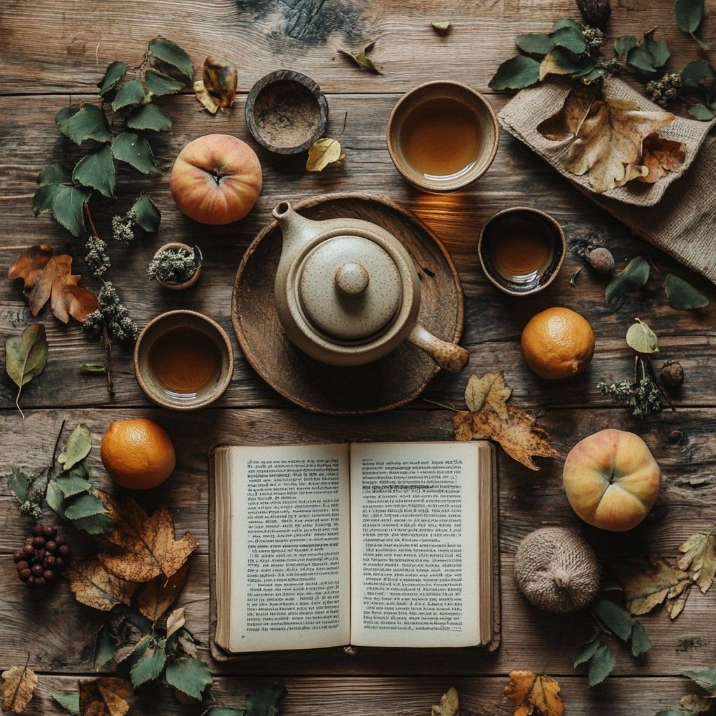 1024x1024 Download Autumn tea setting Image, Tea, Book