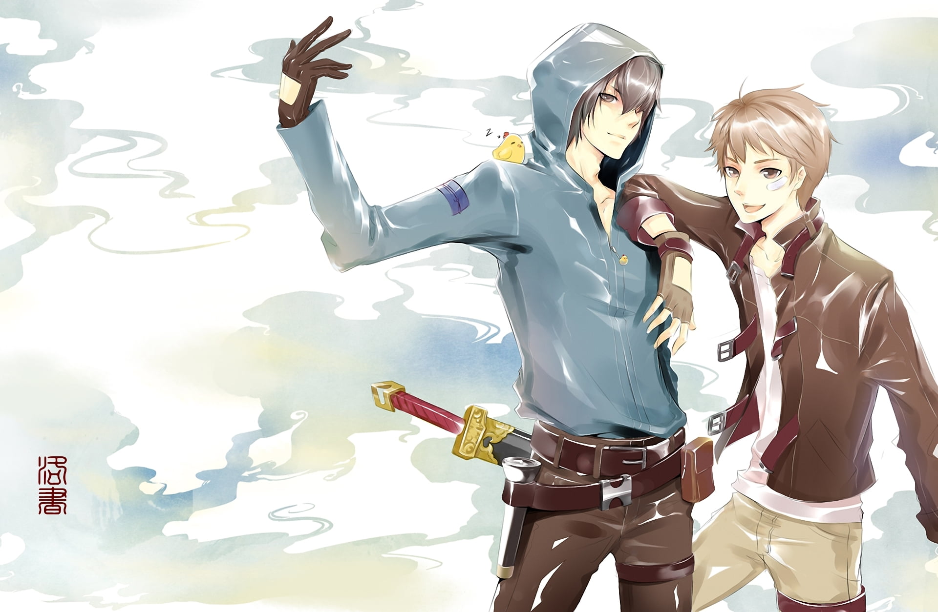 1920x1254 Two male anime character painting HD wallpaper