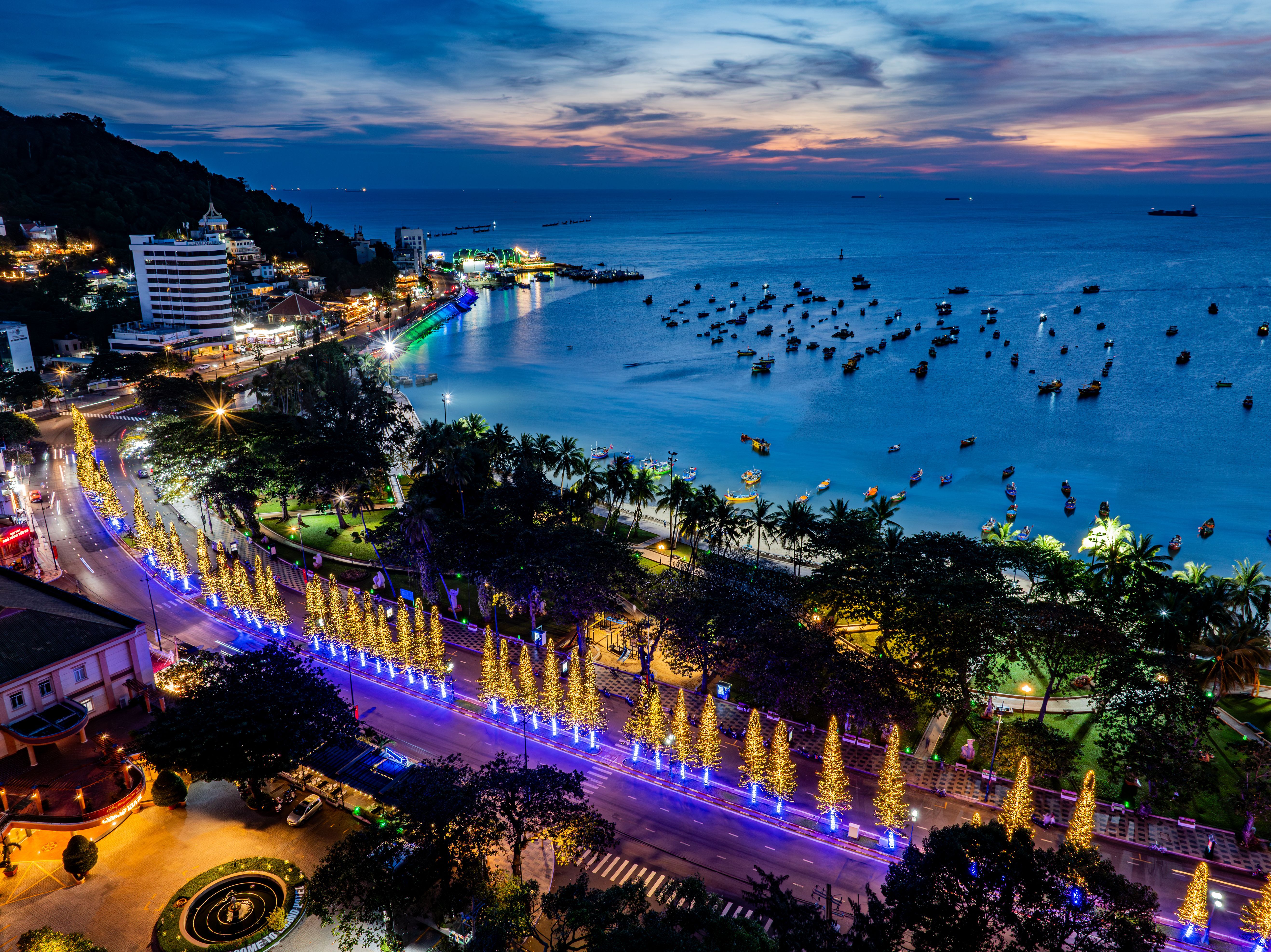 5272x3948 Vibrant Aerial View of Vung Tau City at Night · Free