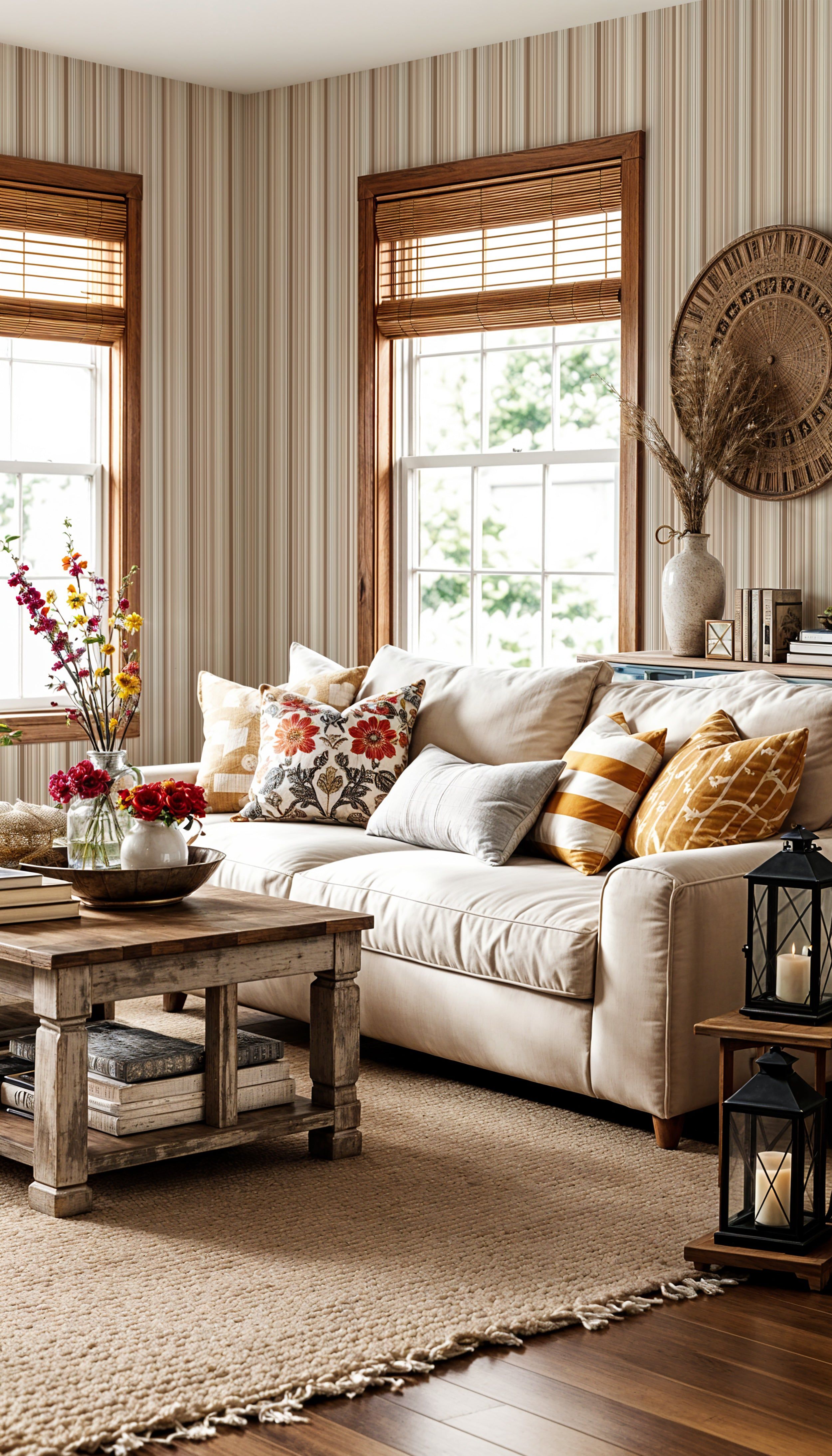 2500x4375 Vertical Beige And Brown Striped Wallpaper Pattern With Thin And Thick Lines In Soft Neutral Shades