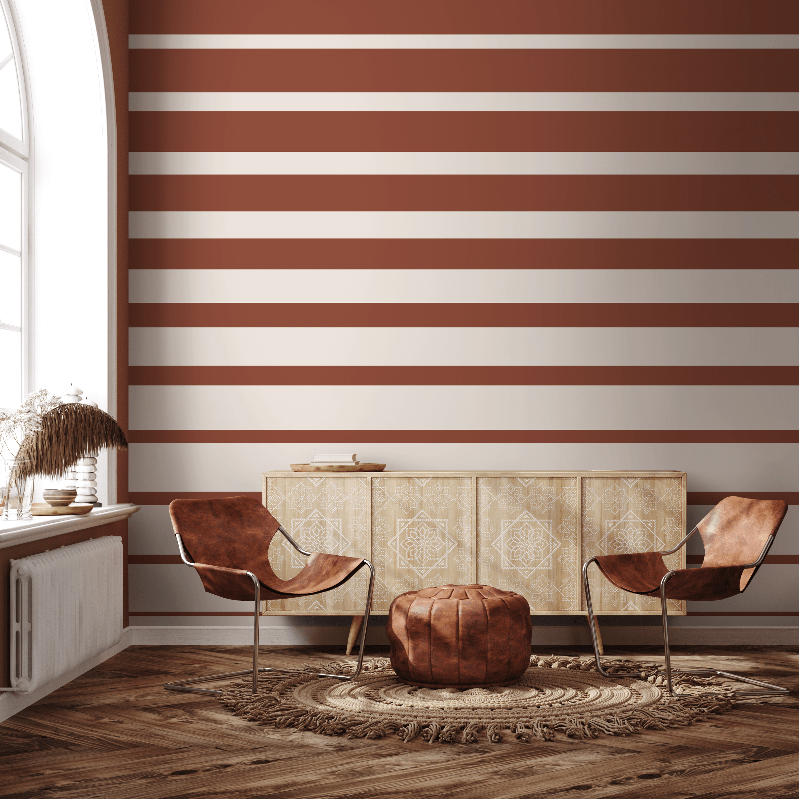 2568x2568 Terracotta Striped Wallpaper. Removable Wall Decor
