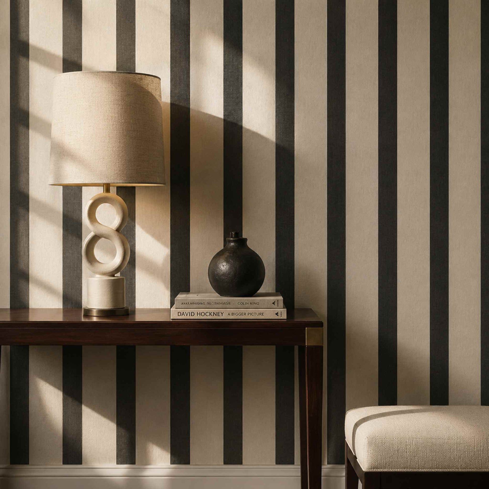 1946x1946 Black and Cream Linen Striped Wallpaper Paper / Sample in. x 8 in