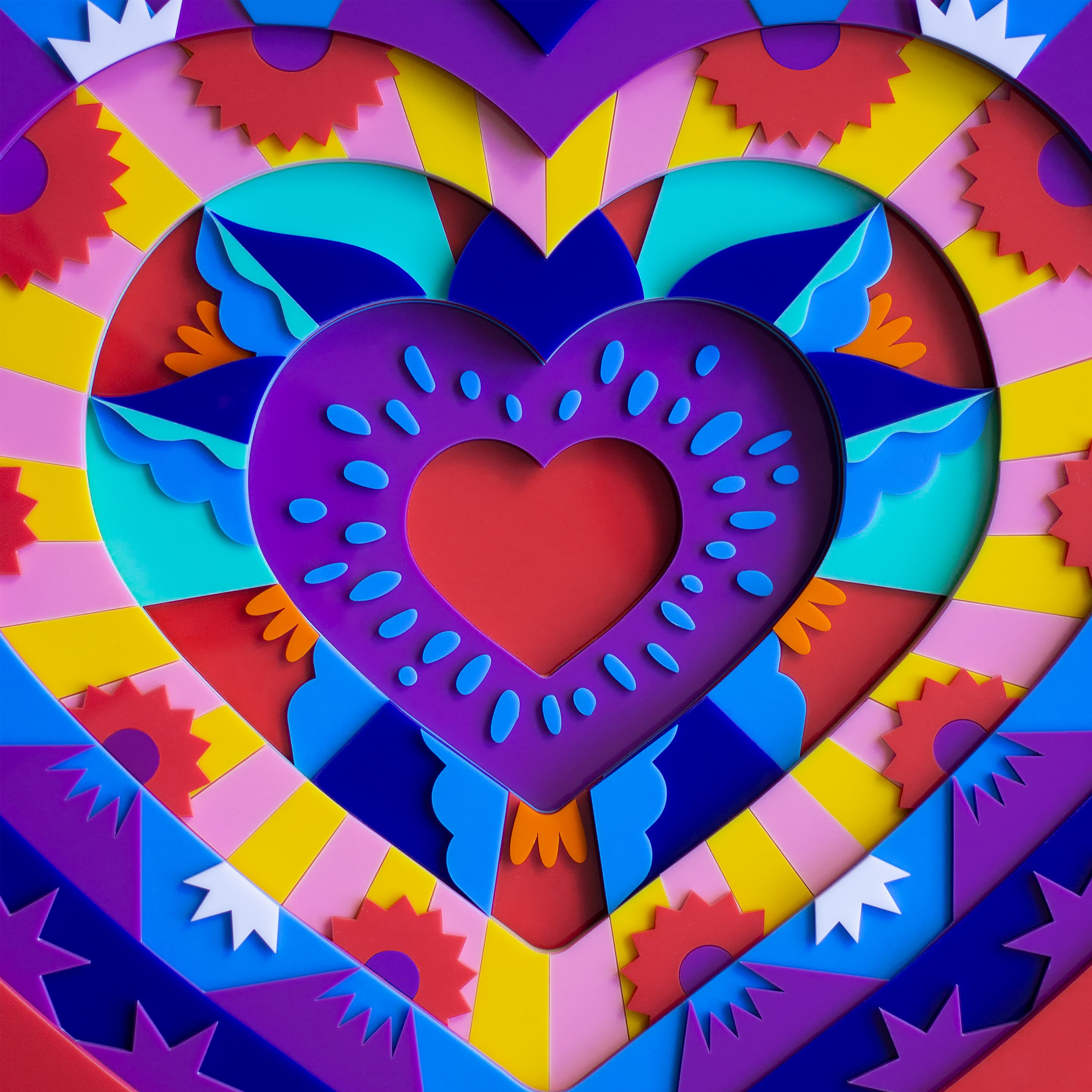 2880x2880 Love heart Wallpaper 4K, Colorful, 3D, Acrylic, Multicolor
