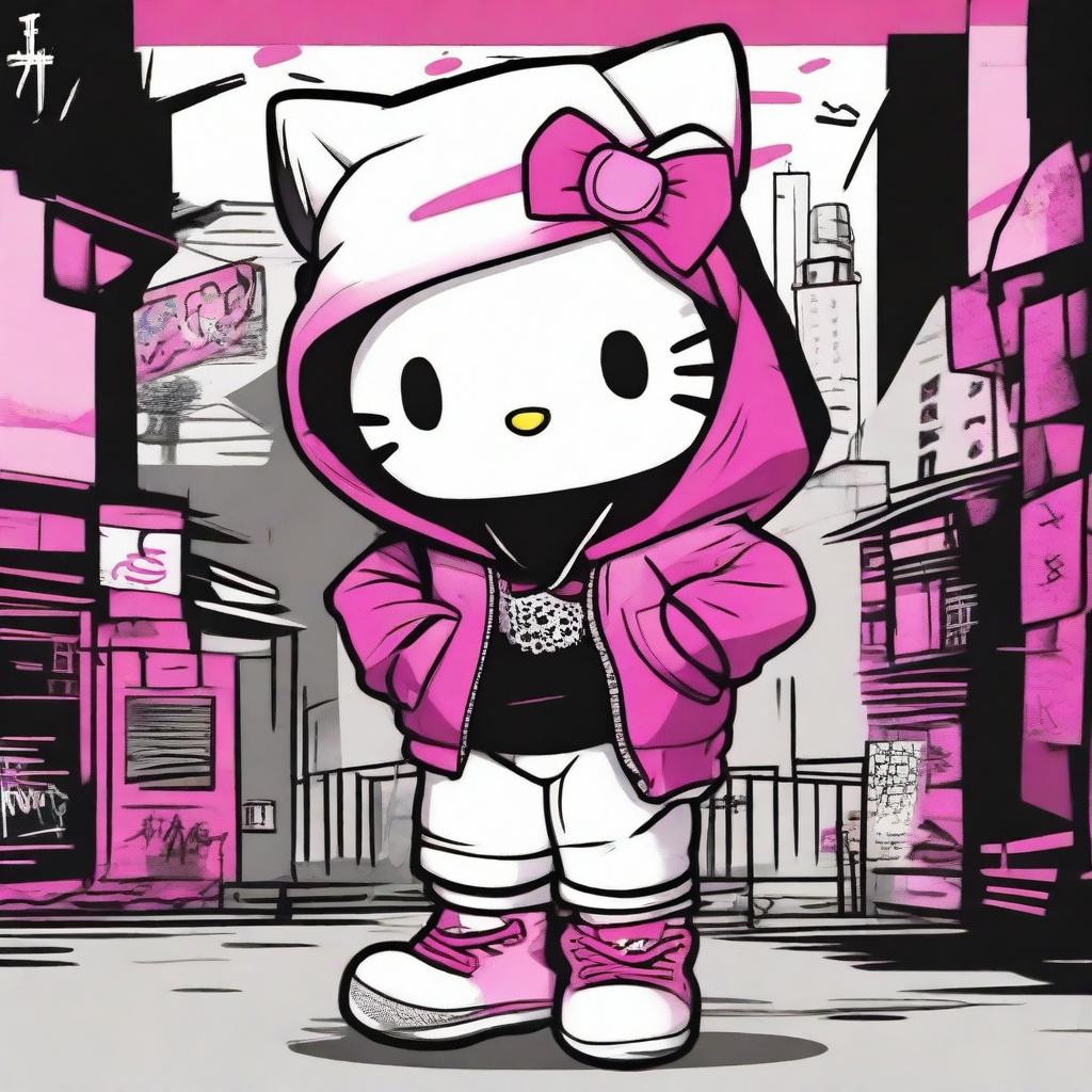 1024x1024 Hello Kitty as a Teenage Gangster: Edgy Street Style Image