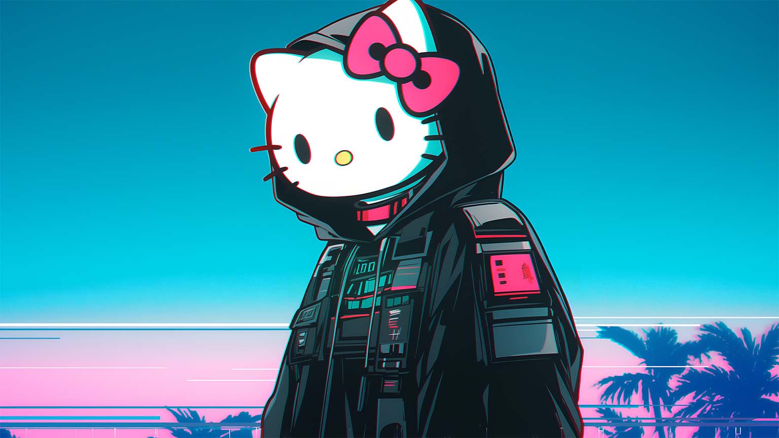 1536x864 Hello Kitty Techwear Vaporwave Outfit Desktop Wallpaper
