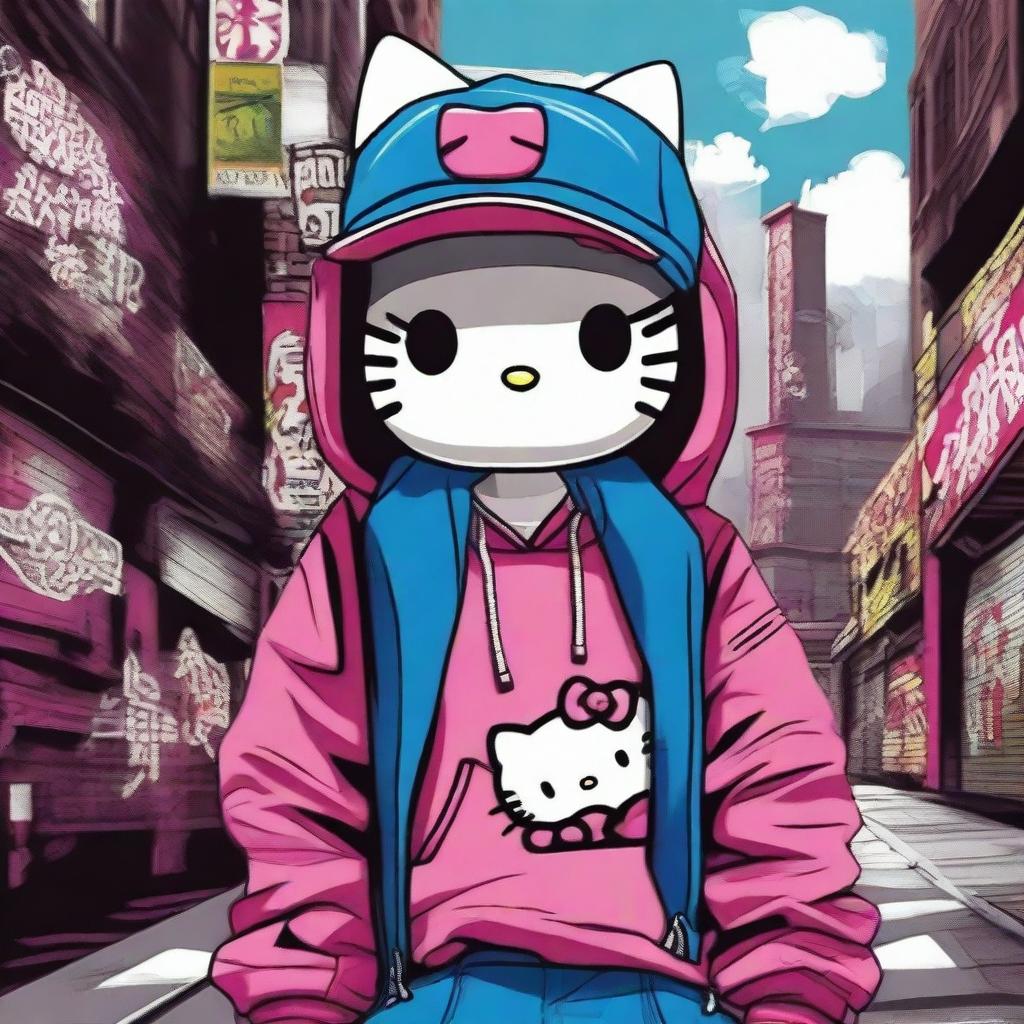 1024x1024 Hello Kitty as a Teenage Gangster: Edgy Street Style Image