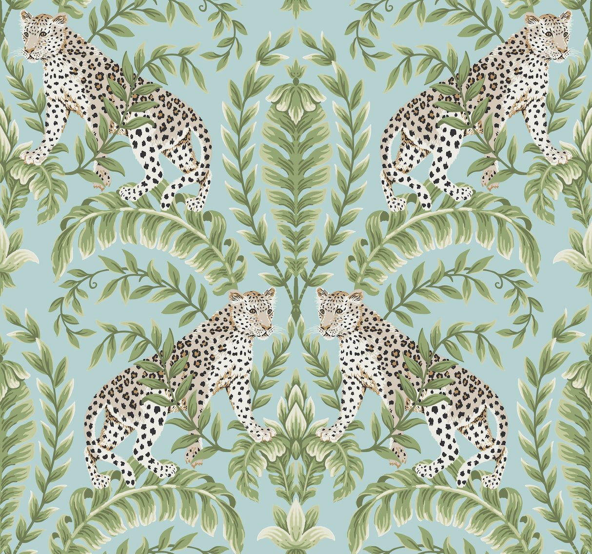 1214x1135 York KT2204 Jungle Leopard Teal Wallpaper