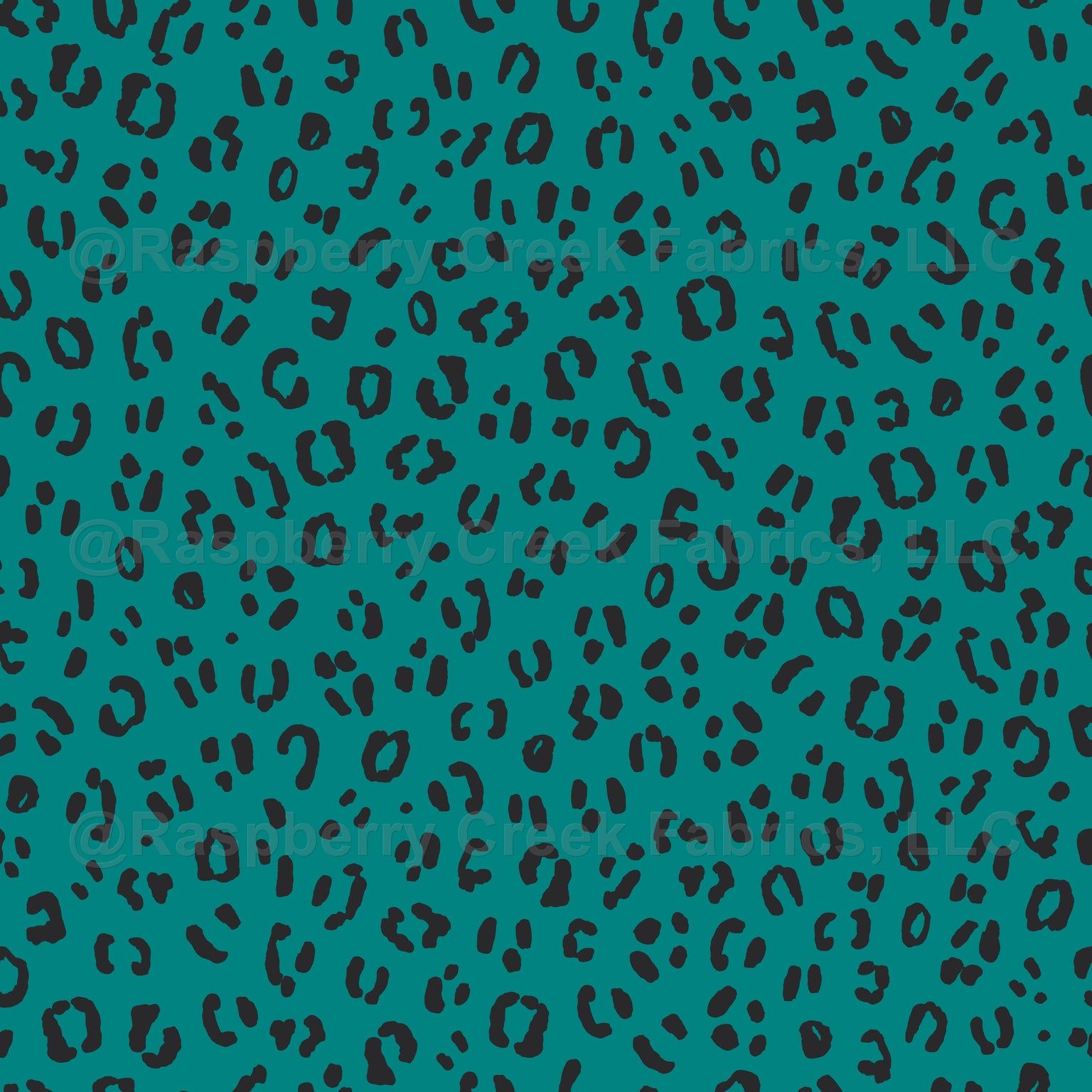 1536x1536 Cheetah, Leopard Print, Black and Teal Blue Fabric, Raspberry Creek Fabrics