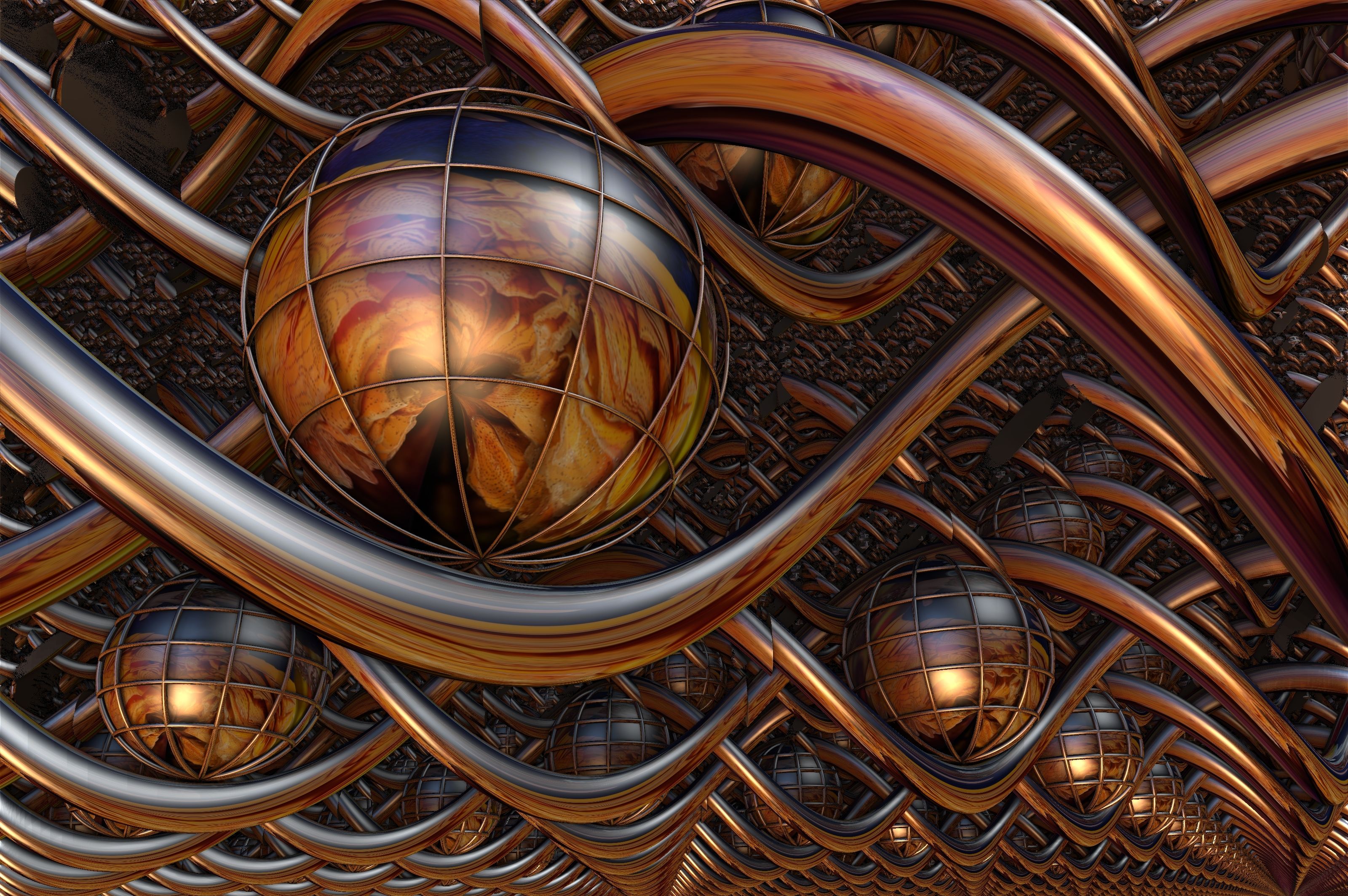 3200x2127 Desktop wallpaper: Bronze, Sphere, Abstract, Fractal, Orb 4K free download for PC. 821152
