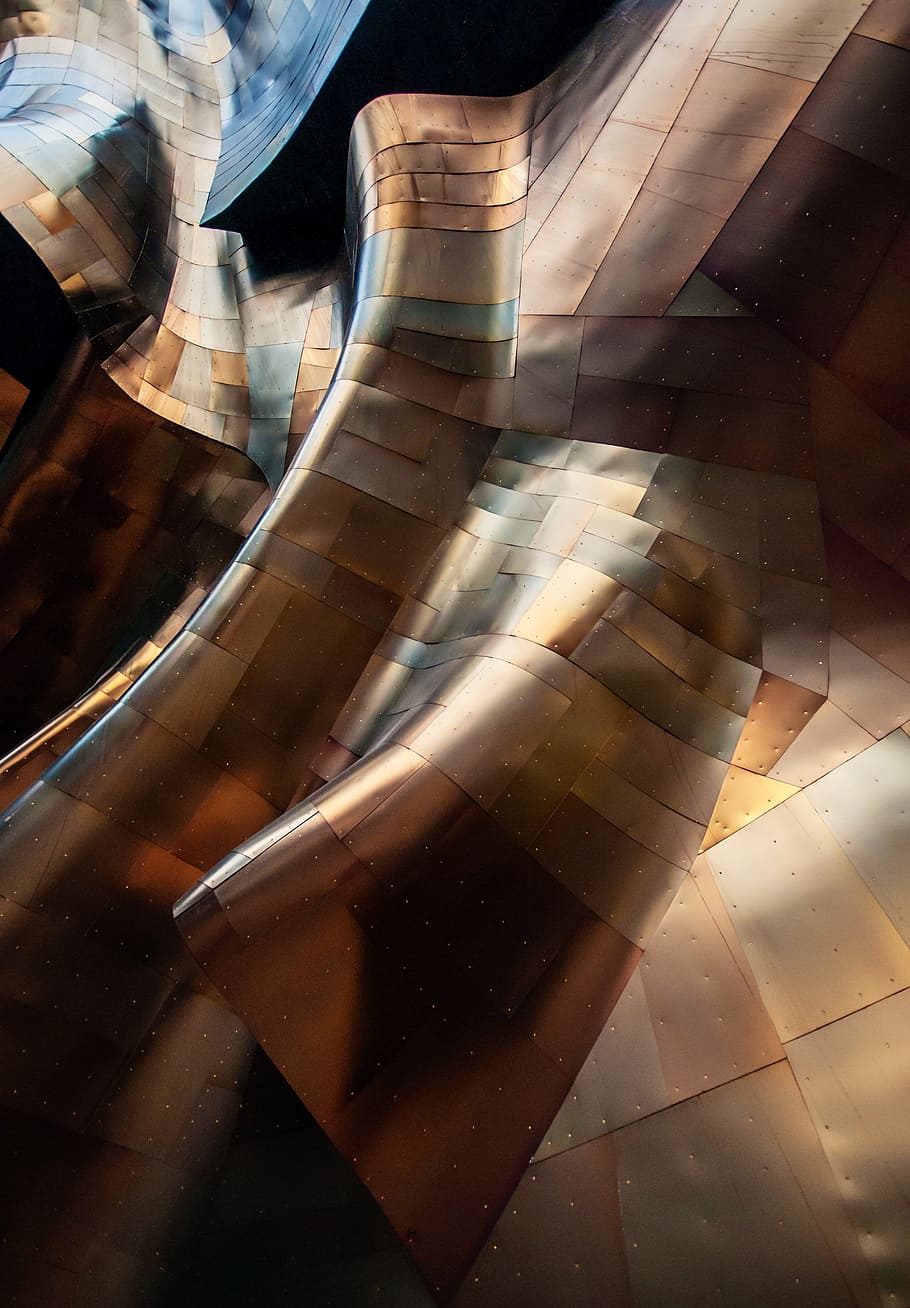 910x1308 HD Wallpaper: Bronze Colored And Black Spiral Panels Wallpaper, Metal Work