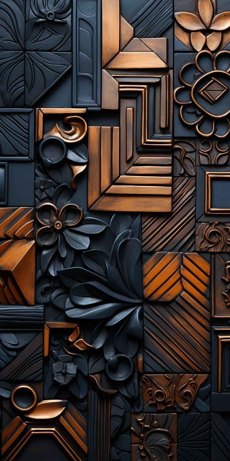 736x1472 Matte black and bronze abstract mosaic background texture