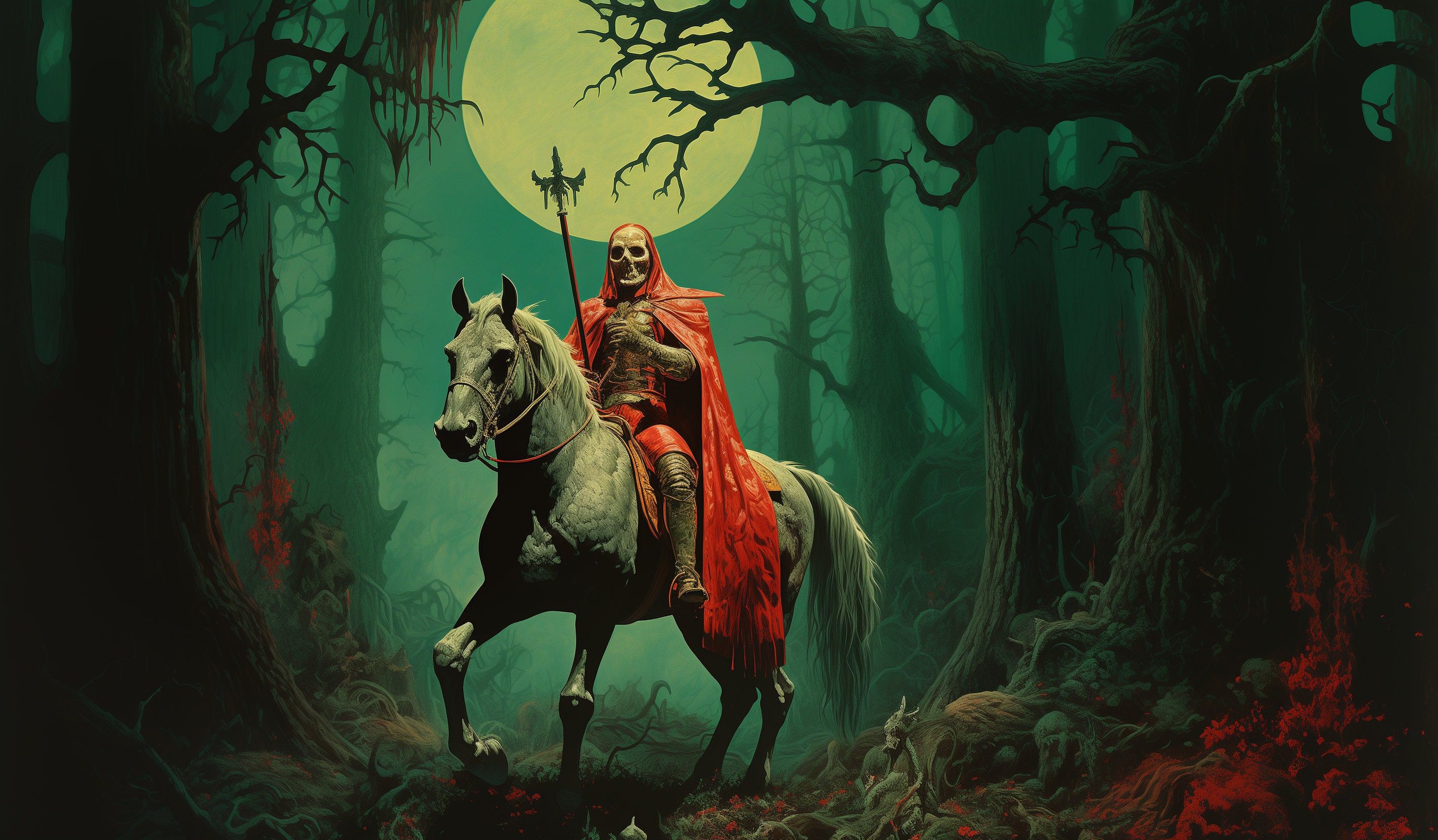 2848x1664 Dark Fantasy Digital Prints Pulp Art Style: Enchanted Draugr King