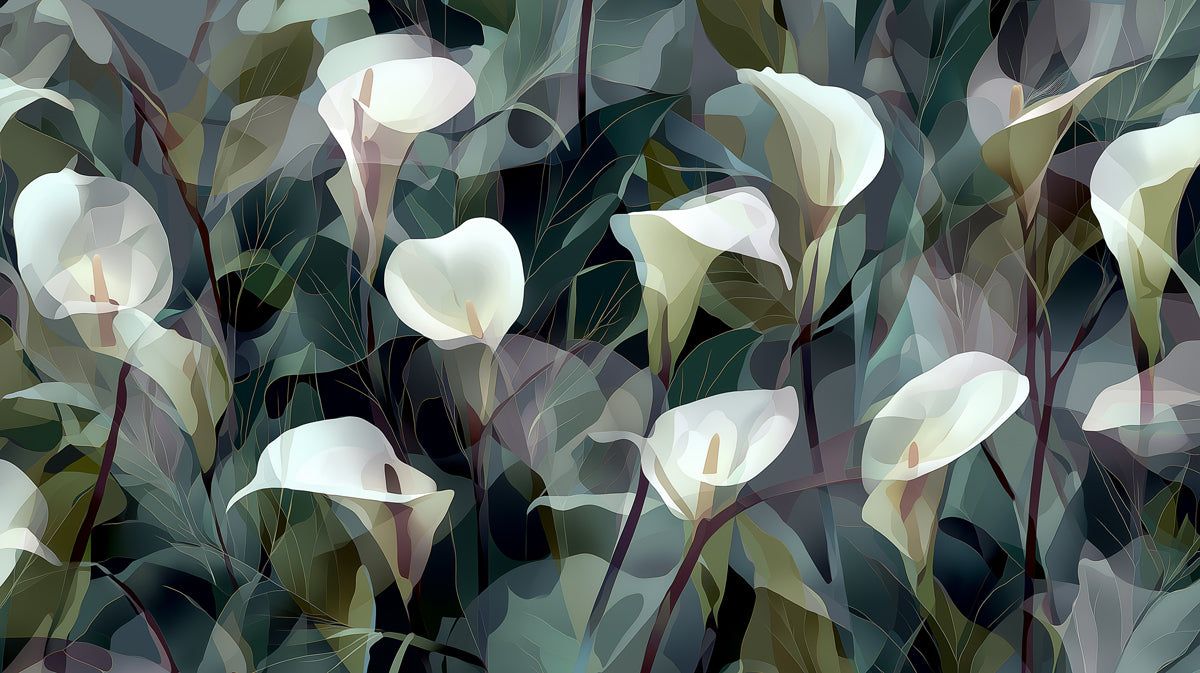 1200x673 Calla Lily Botanical Mural Wallpaper. Moody Floral Art