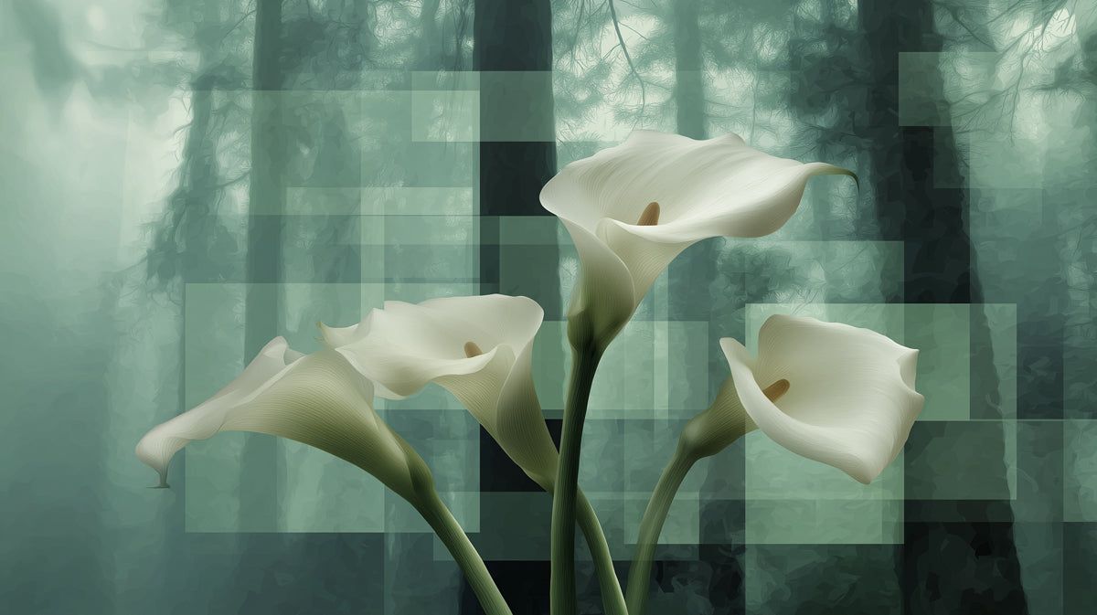 1200x673 Calla Lily Forest Mural Wallpaper. Abstract Green Floral Art