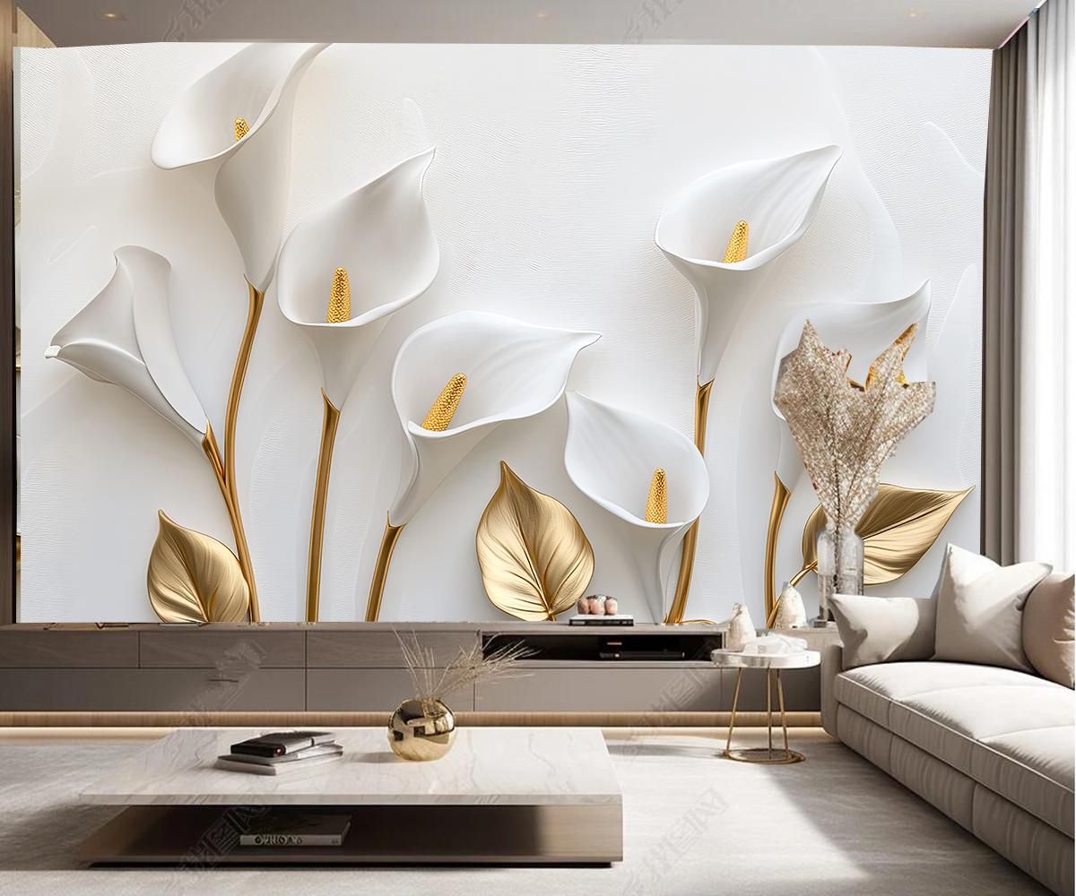 1200x1000 Stucco Artwork Elegant Calla Lilies Description Wallpaper, 3D Flowers Floral Wall Mural Wall Decor