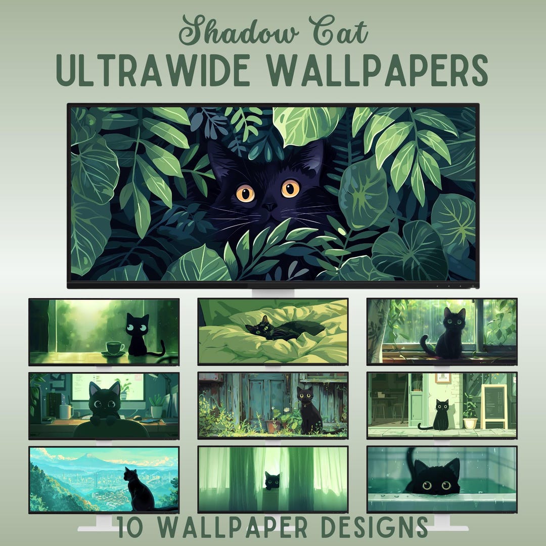 1080x1080 Black Cats Ultrawide Wallpaper Lofi Ultra Wide Wallpaper Desktop Wallpaper Cute Cat Wallpaper Green Wallpaper Kawaii Desktop Background
