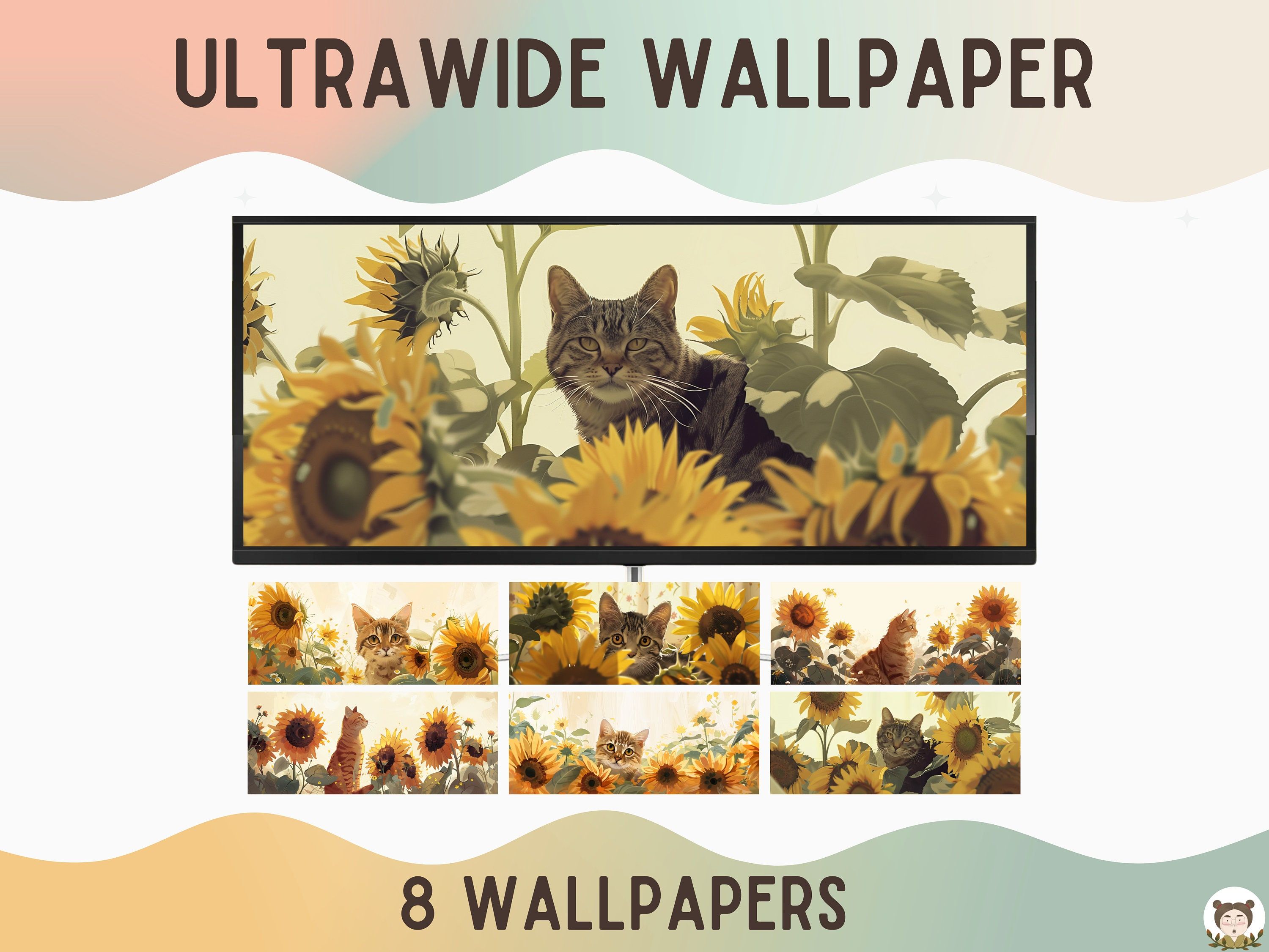 3000x2252 Cat Ultra Wide Wallpaper Sunflower Cozy Cat Wallpaper Ultrawide Wallpaper Lofi Computer Background Widescreen Wallpaper Desktop Background