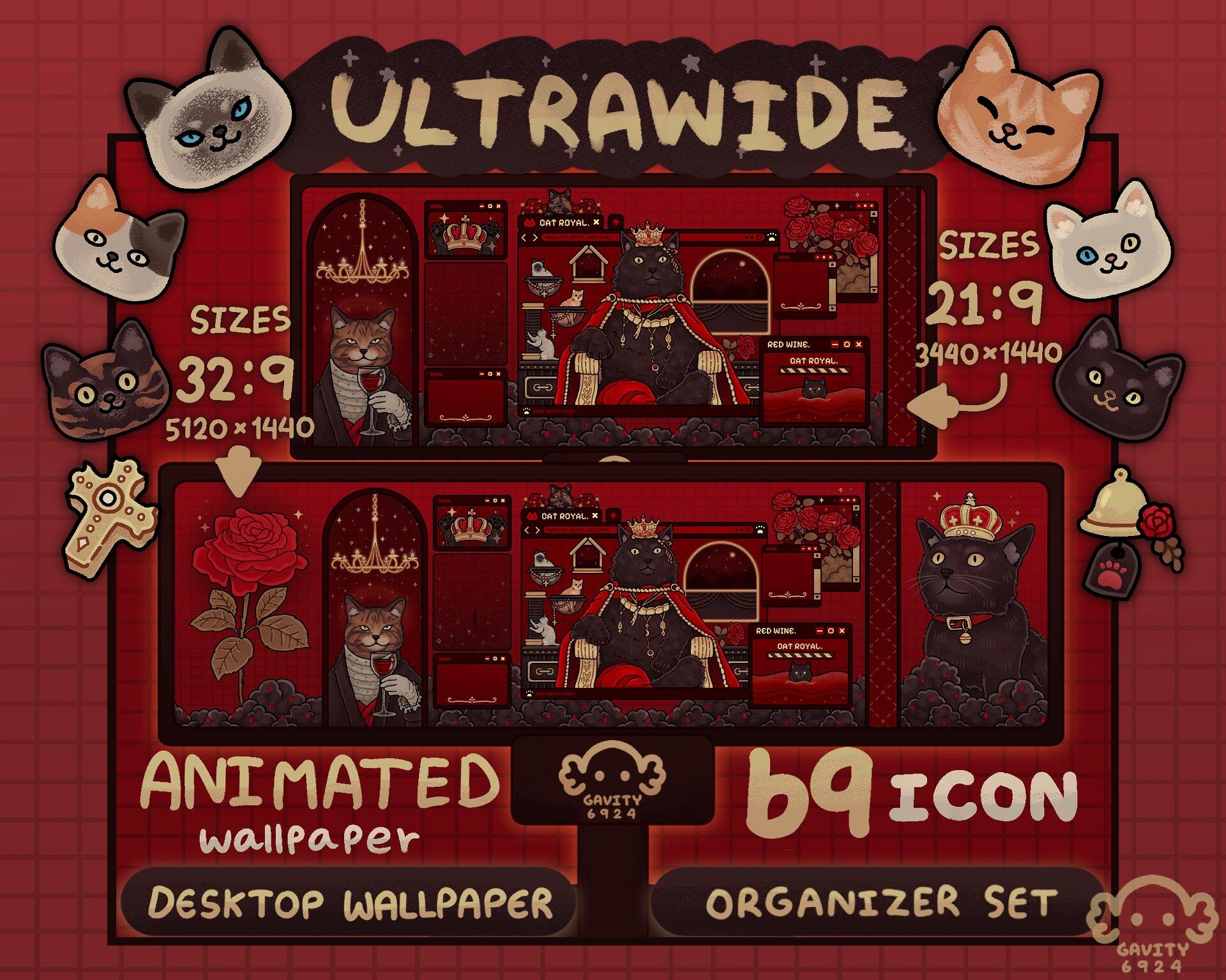 1920x1536 Cat Royal Ultrawide Desktop Wallpaper Organizer Set: Animated Folder Icon