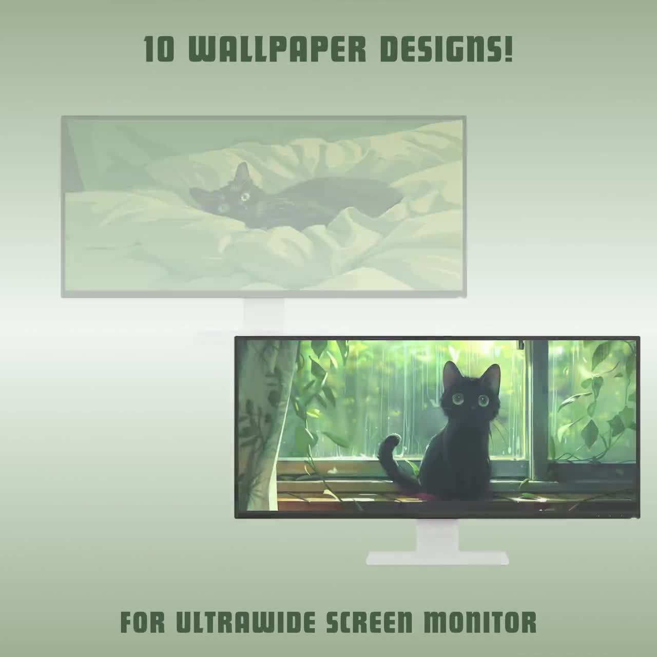 1280x1280 Black cats ultrawide wallpaper lofi ultra wide wallpaper desktop wallpaper cute cat wallpaper green wallpaper kawaii desktop background