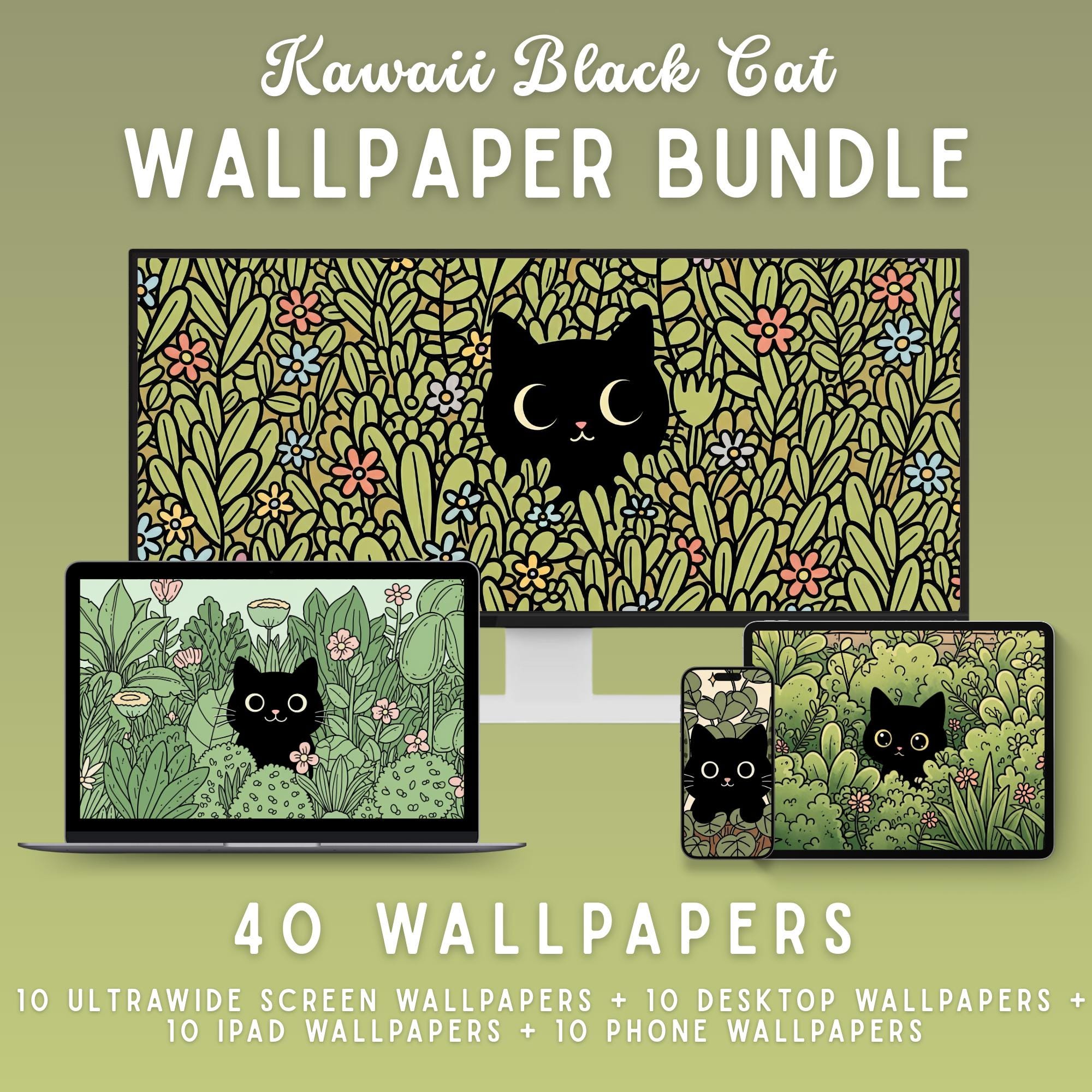 2000x2000 Kawaii Black Cat Wallpaper Bundle Cute Desktop Wallpaper Cozy Mac Wallpaper Whimsical Ultrawide Wallpaper iPad Wallpaper iPhone Wallpaper