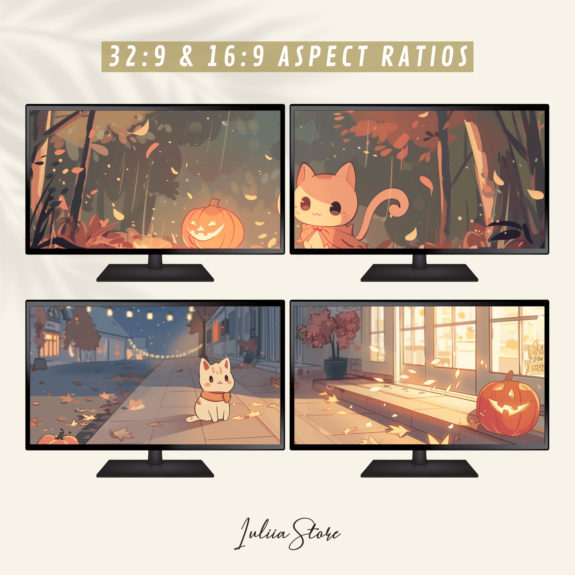 2000x2000 Autumn Kawaii Cat Dual Wallpaper