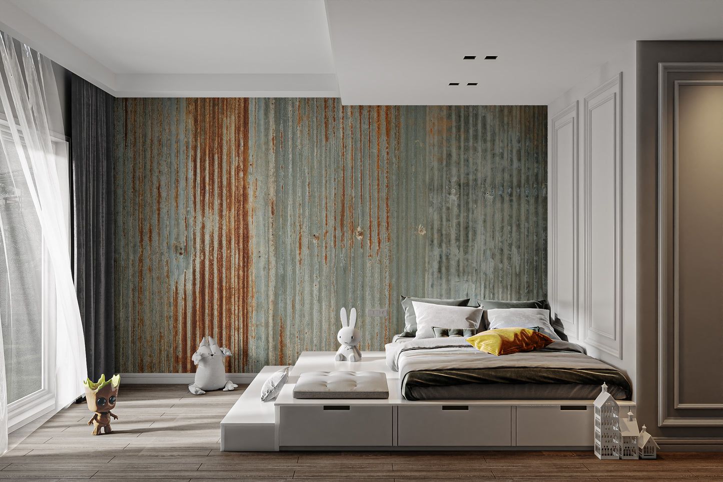 1445x964 Suppliers Oxidized Metal Peel And Stick Wallpaper RoomMates Grey Dealers Bed