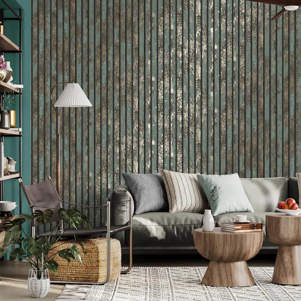 1000x1000 Fine Decor Carbon Oxidize Wallpaper Wood Panel Metallic Effect Feature Wall