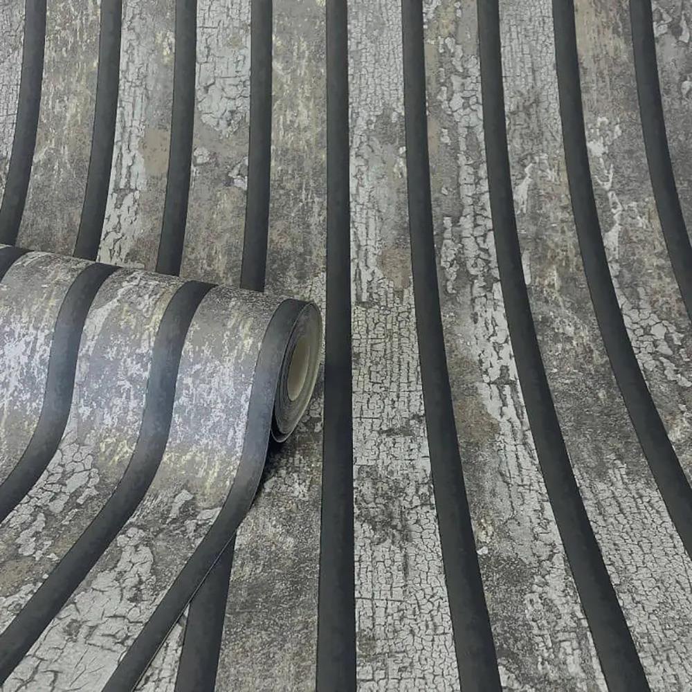 1000x1000 Fine Decor Carbon Oxidize Grey Wallpaper Wood Panel Rustic Metallic Feature Wall